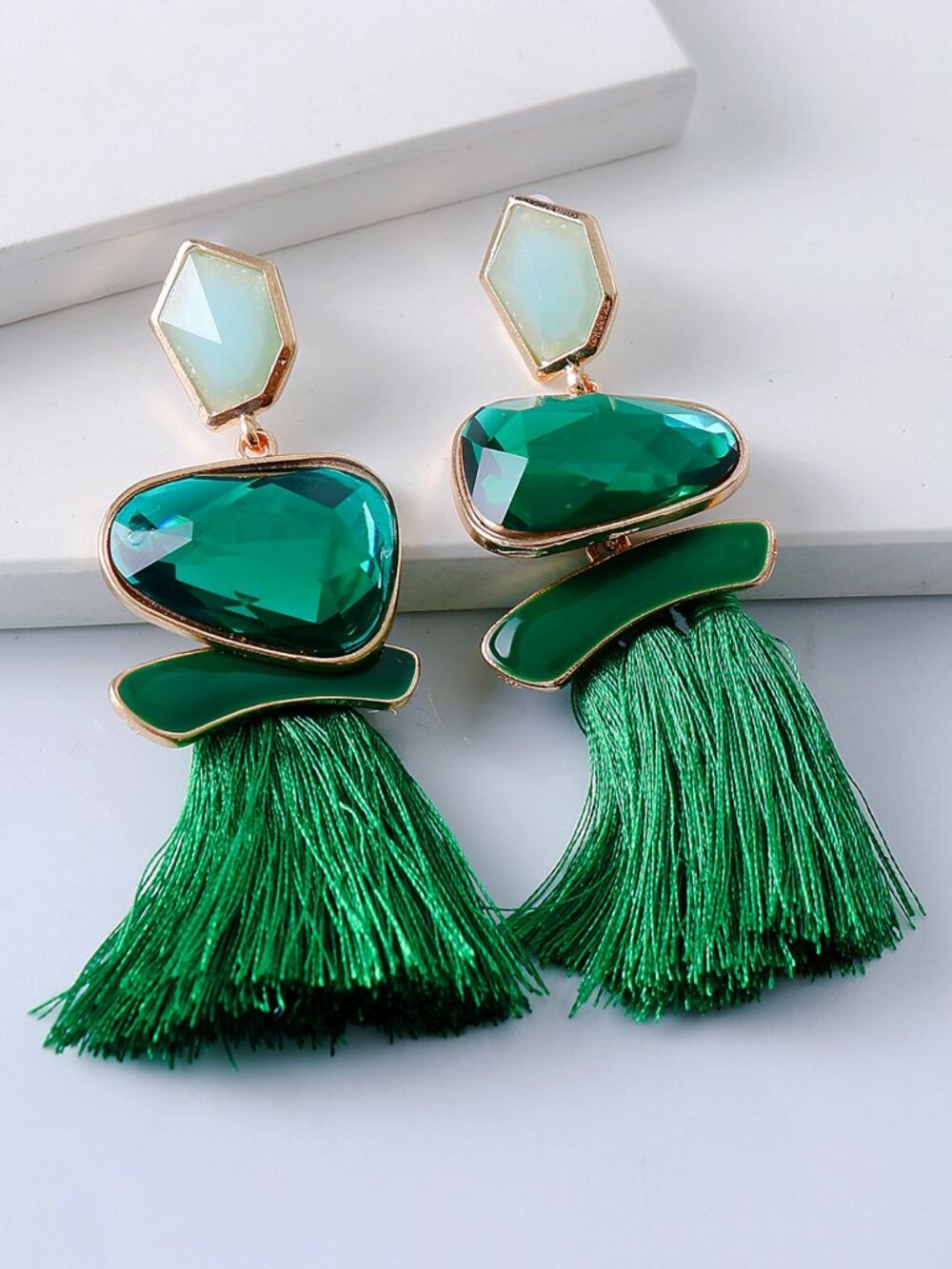 Green Boho Women's Tassel Decor Drop Earrings